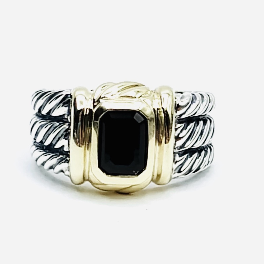 David Yurman Renaissance 3 Row Cable Ring With Black Onyx And Gold